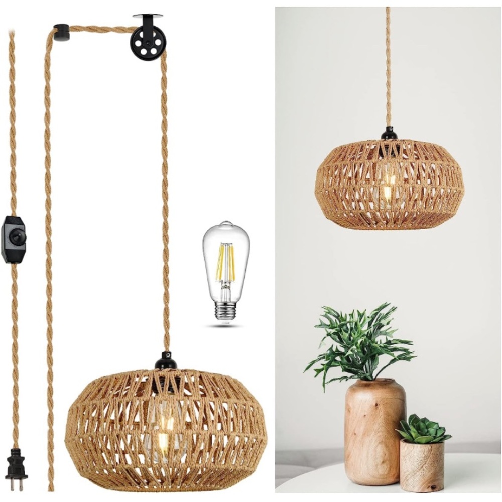 Plug in rattan pendant light